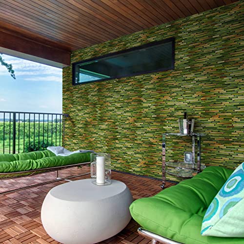 Mijaro Pack Of 5 Green With Gold Glass Mosaic Tiles For Kitchen And Bathroom Walls #TOP2