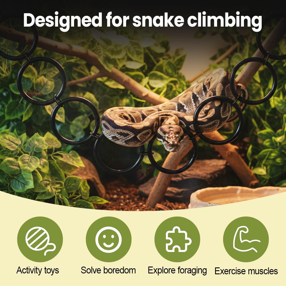 Kletterring für Schlangen, 6/7/8-Ringe Reptilien-Kletterspielzeug, Kletterkettenspielzeug mit Haken zur Befestigung im Terrarium, für Königspython, Kornnatter, Bartagame, Echsen, auch für Vogelkäfige