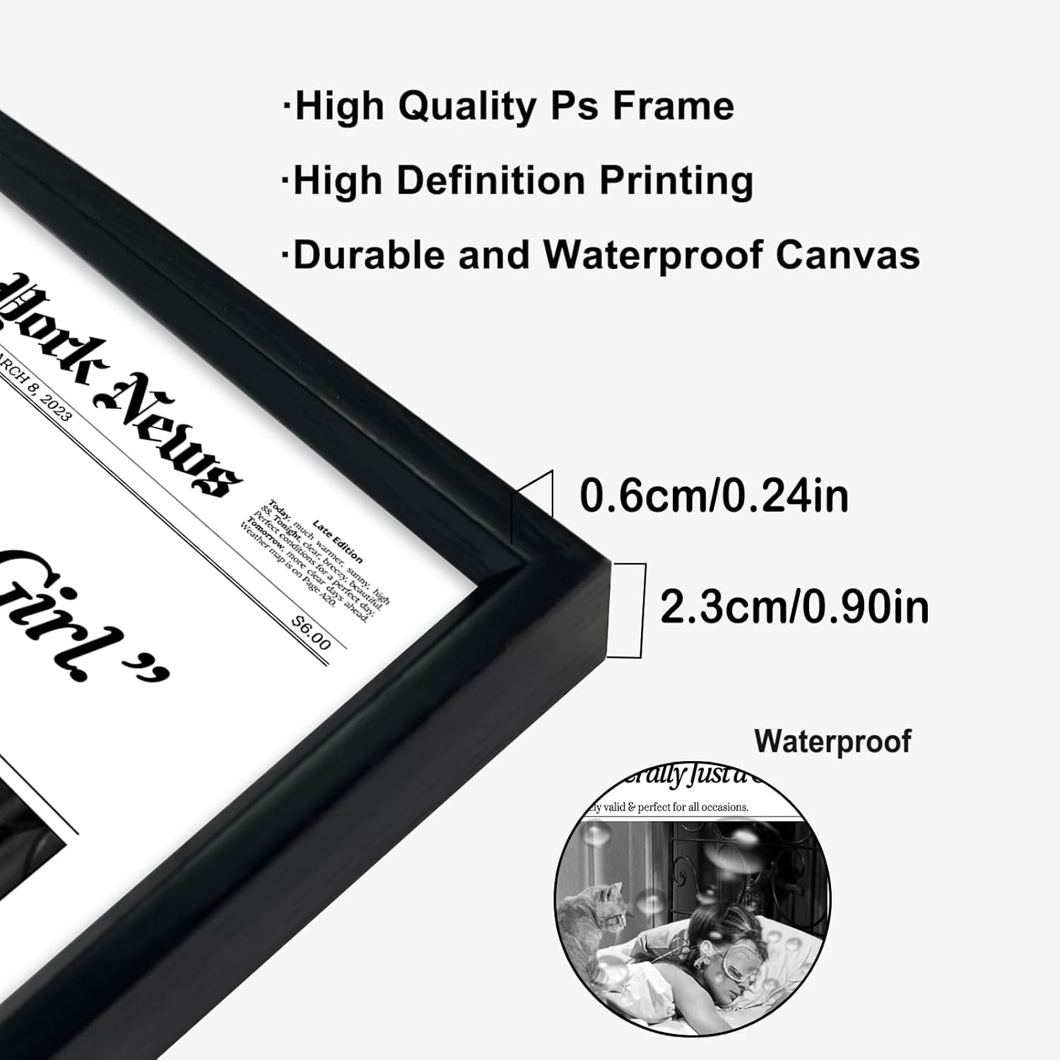 KBKBART Framed Wall Art, Trendy New York Magazine, 12x16 in Black and White Newspaper I'm Literally Just a Girl Canvas Wall Art, Home Decor, Set of 1 For Bedroom Living Room
