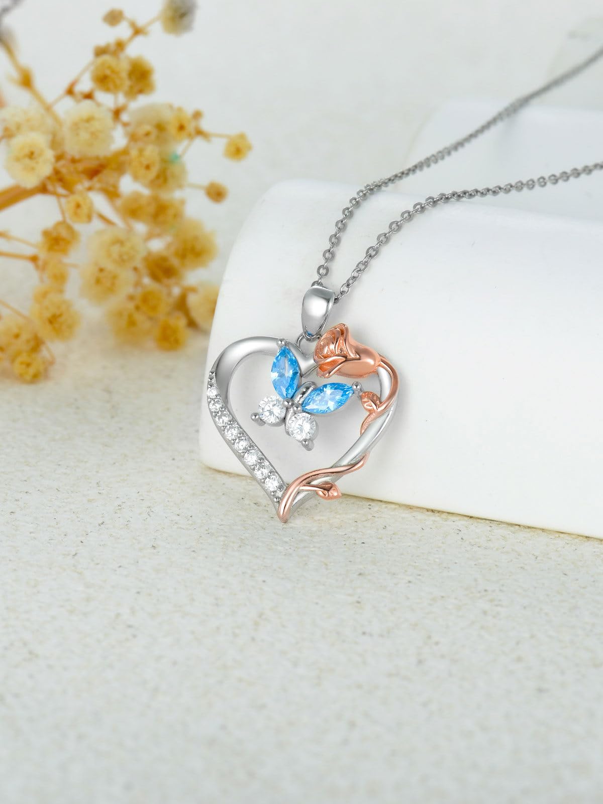 TOUPOP Schmetterling Kette Herz Rosa Kette für Damen 925 Sterling Silber Herz Schmetterling Schmuck Geschenk für Damen Schwester Freundin Mama Weihnachtengeschenk Geburtstagsgeschenk