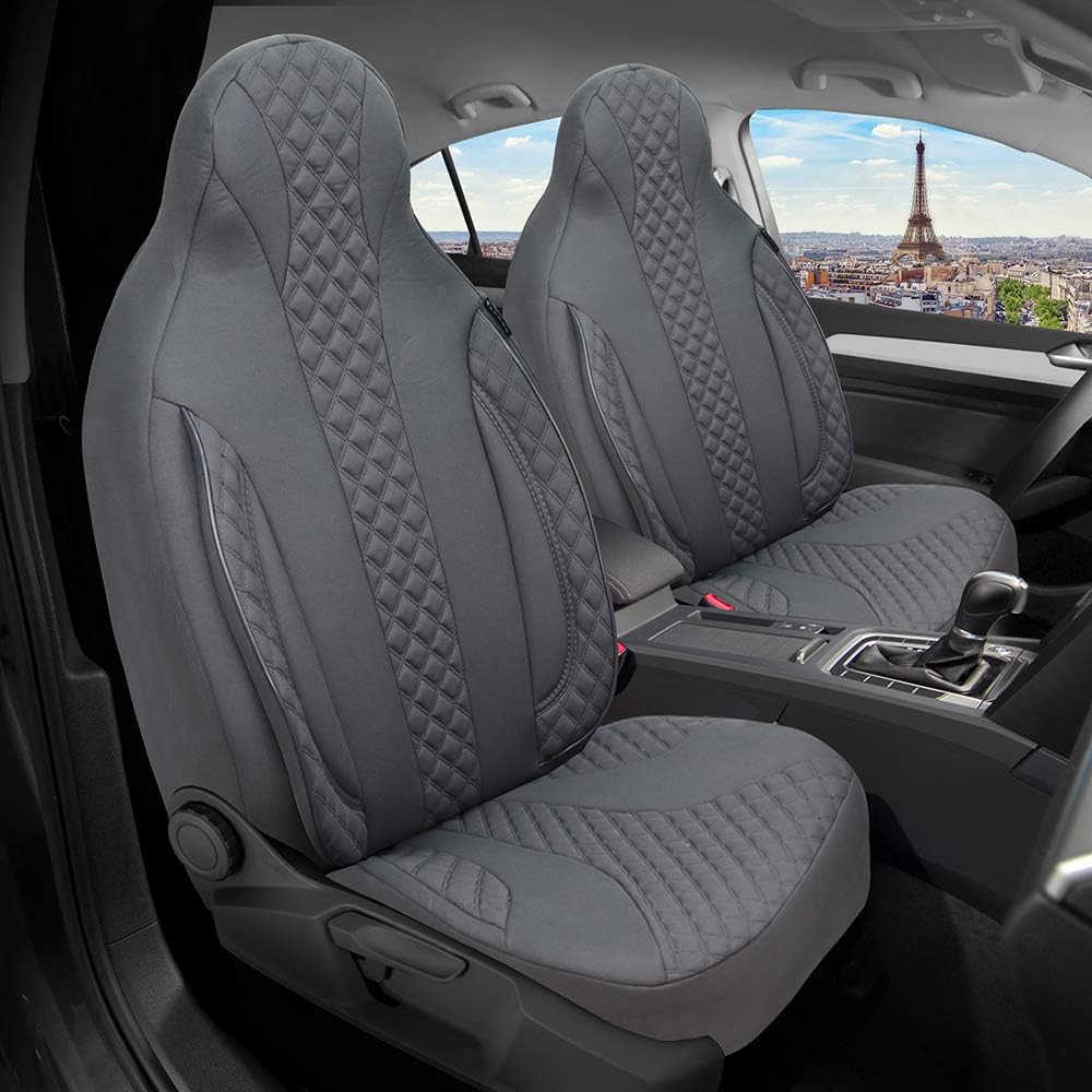 BREMER SITZBEZÜGE Measure Pilot Car Seat Covers Compatible with Skoda Karoq Driver & Passenger from 2017 / Car Seat Covers Protective Cover Set Car Seat Covers Pack of 2 in Grey