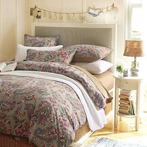 Brandream Boho Medallion Print Luxury Duvet Quilt Cover King Size Set Bohemian Paisley Tile Pattern in Vibrant Taupe Cosy & Durable Cotton 3pc 800-Thread-Count Bedding Set with Button Closure (King)