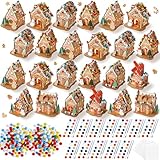Liliful Gingerbread House Kits Bulk Christmas Cardboard Gingerbread House with Pom Poms, Markers, Stickers, Tapes Craft Kit Make a Christmas Craft Party for Holiday Decor DIY Supplies(12 Set)