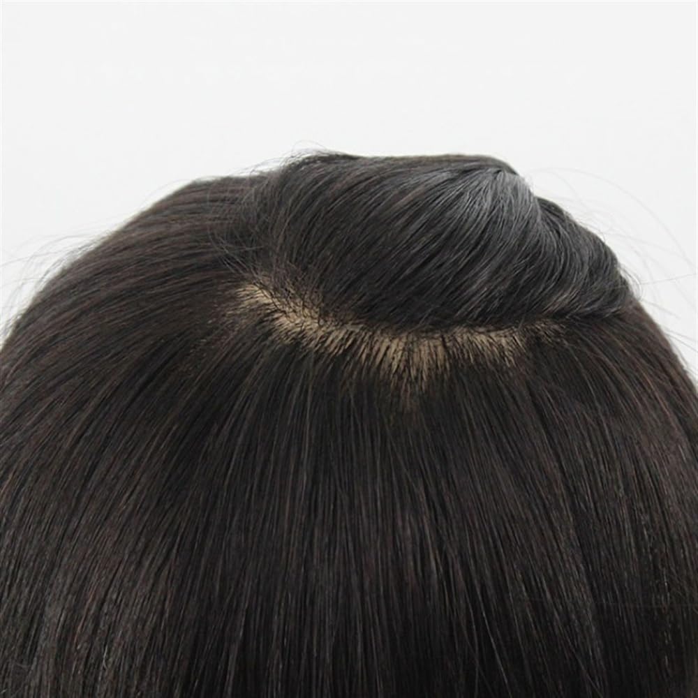 Haartopper für Frauen Echthaar-Topper for Frauen mit dünner werdendem Haar, atmungsaktive Clip-in-Haarteile auf Seidenbasis, 20 cm, glattes Remy-Haar, ohne Pony Echthaar Toupets für Frauen(Schwarz,9x1