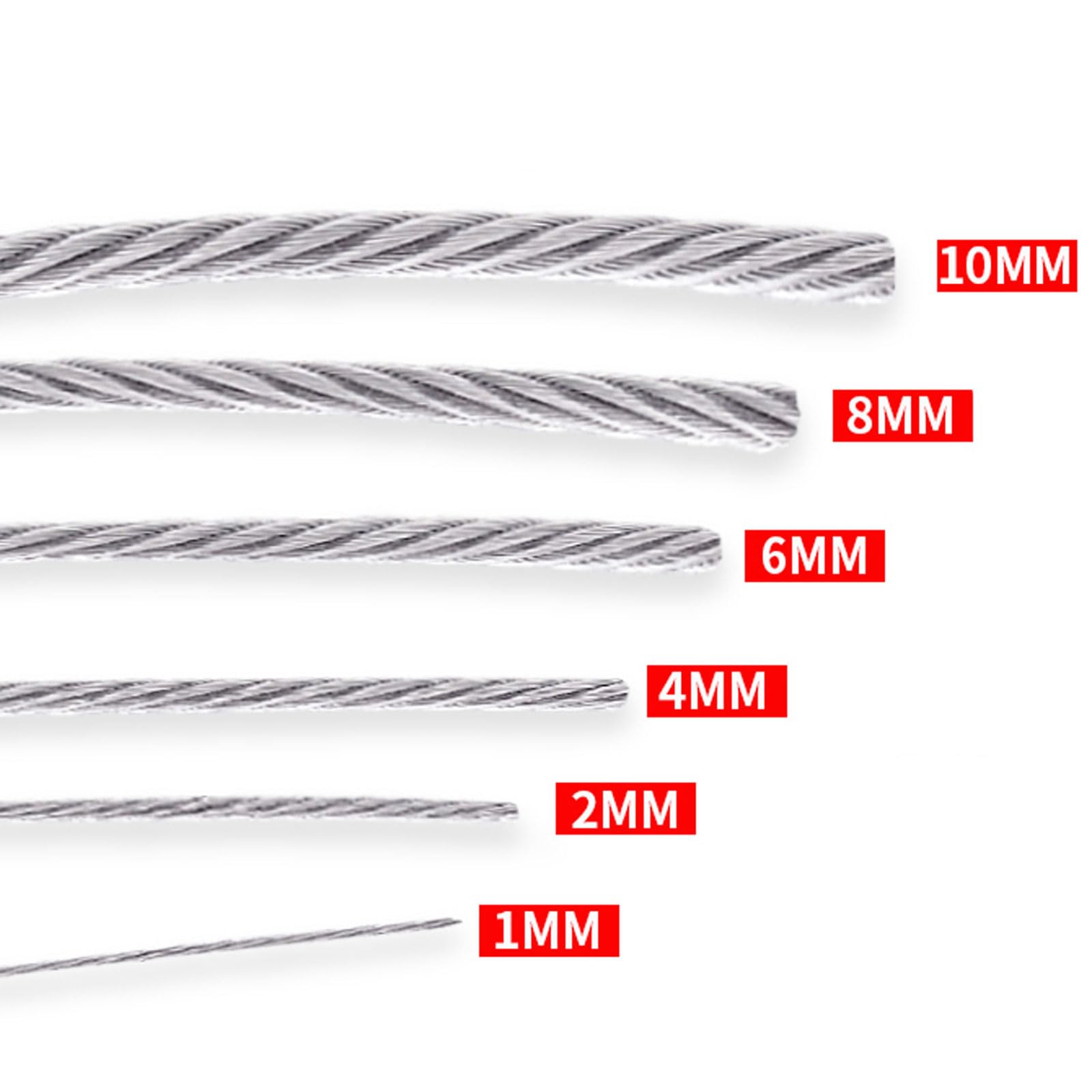 Cavo metallico in acciaio 304 in inossidabile da 10 m, cavo rivestito in plastica PVC diametro 6-20 mm(Diameter 8Mm)