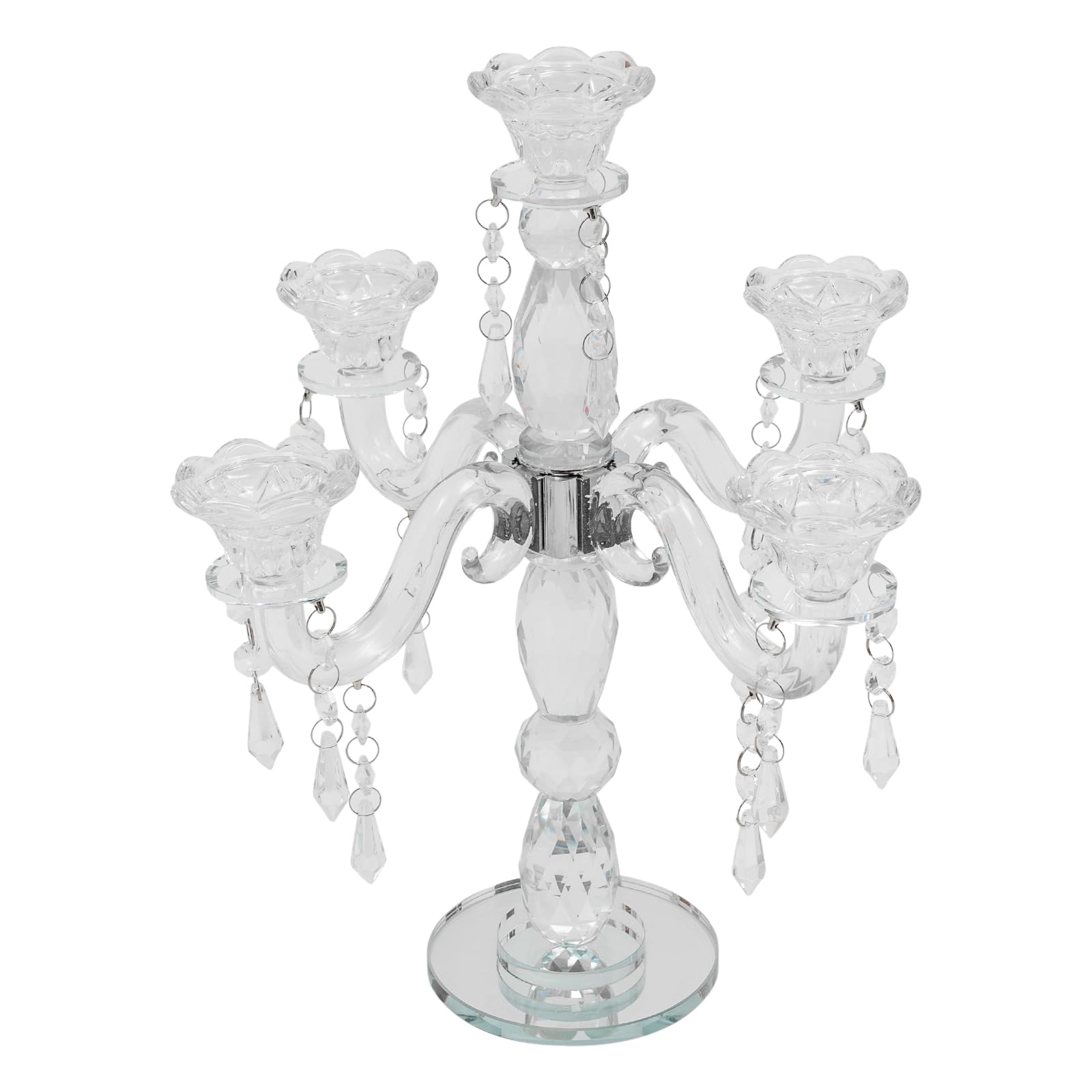 Candelabro a 5 braccia, argento con cristalli, 25 x 35,5 cm, in metallo, per Halloween, matrimoni, feste, cene, anniversari, celebrazioni ed eventi formali