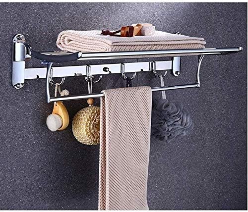 Towel Bars Stainless Steel Foldable al Double-Layer Bathroom Towel Rack with Hook-C2 Wall Mounted Bathroom Towel Holder Hotel Rail Shelf Storage Holder 1PCS (Color : C1) image 3