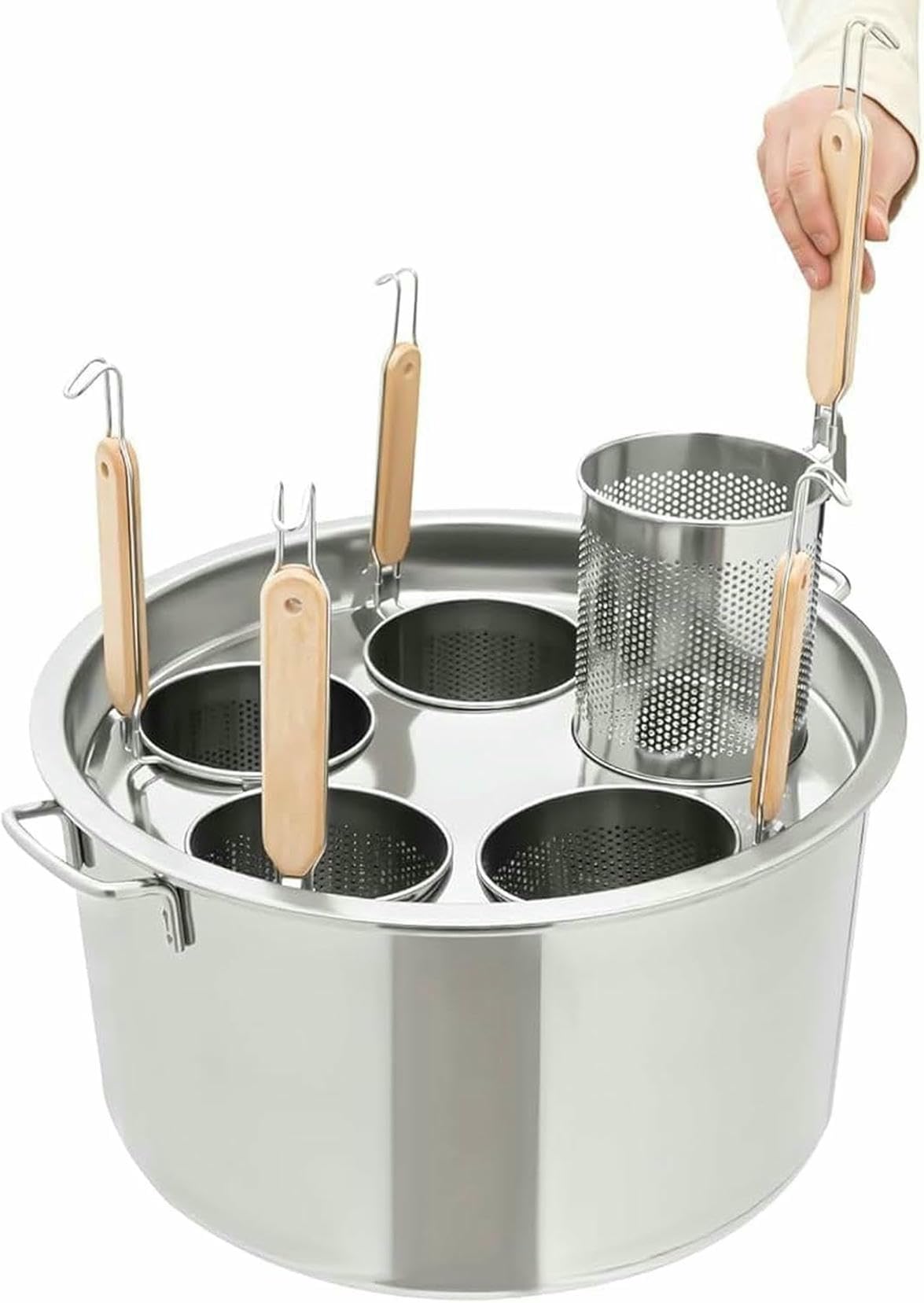 Olla per Pasta in Acciaio Inossidabile con 5 Fori con Coperchio del Filtro, Pentola di Spaghetti con Inserto Colador Potter per Cucinare ~/