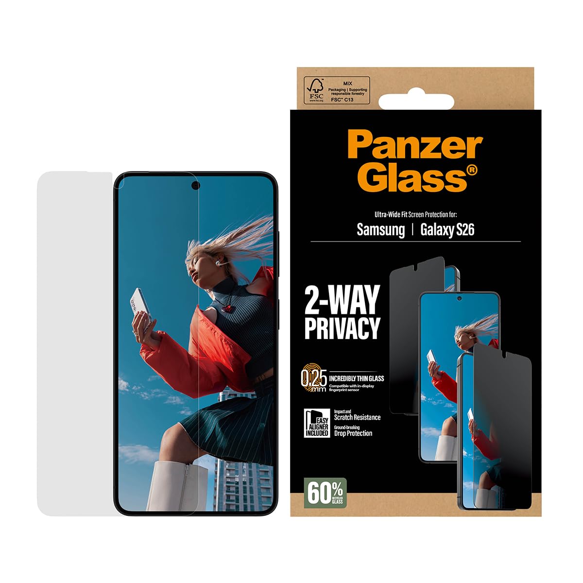 PanzerGlass EasyAligner - Pellicola protettiva per schermo privacy a 2 vie per Samsung Galaxy S26 Ultra Wide Fit