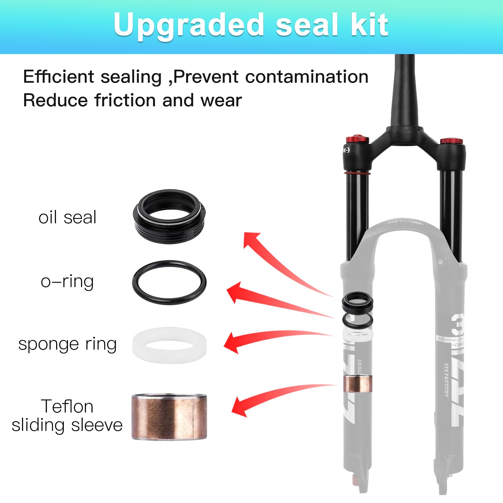 Forcella di sospensione pneumatica MTB da 26/27,5/29", tubo conico da 1 1/8 a 1,5", regolazione del rimbalzo, corsa di 120 mm, QR 9 mm x 100 mm, blocco manuale, forcella anteriore ultraleggera per