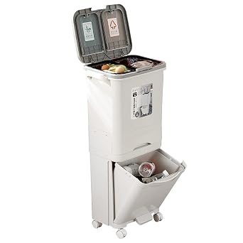 Plastic Kitchen Trash Can with Lid,Odor Protection Sorting Waste Bin with Pedal and Removable Bucket Rectangular Slim Trash Can with Wheels for Home and Kitchen, 3 Tiers