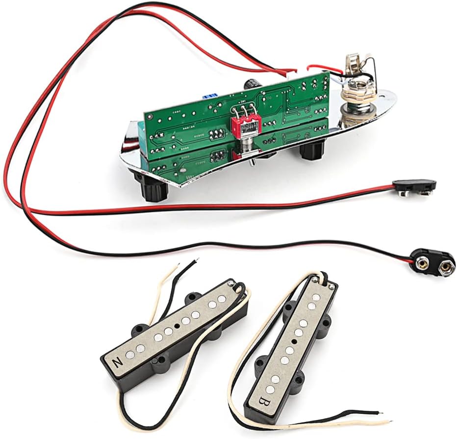 Alnico 5 Bass Pickups for Jazz with Prewired Full Loaded Plus Control Plate System,Guitar Neck/Bridge Pickup Bass 4 String Guitar Replacement Parts