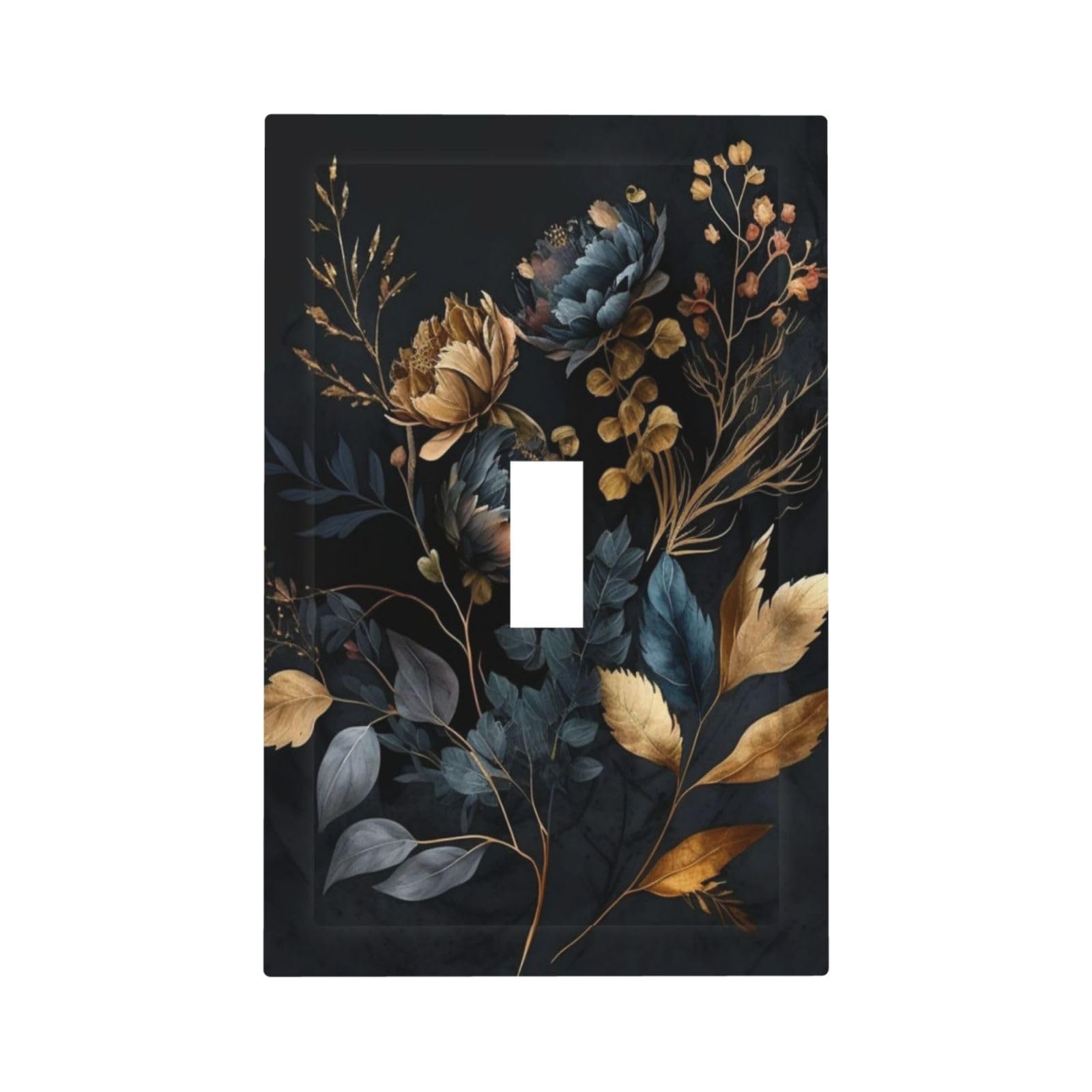 Vintage Floral Black Golden Yellow Leaf 1 Gang Light Switch Covers Single Toggle Wall Plate Decorative Switchcover Electrical Switchplate For Country