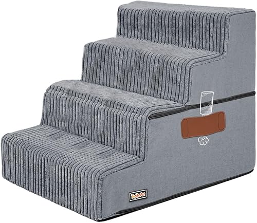 4-Step Foam Pet Stairs with Gentle Slope, Grey