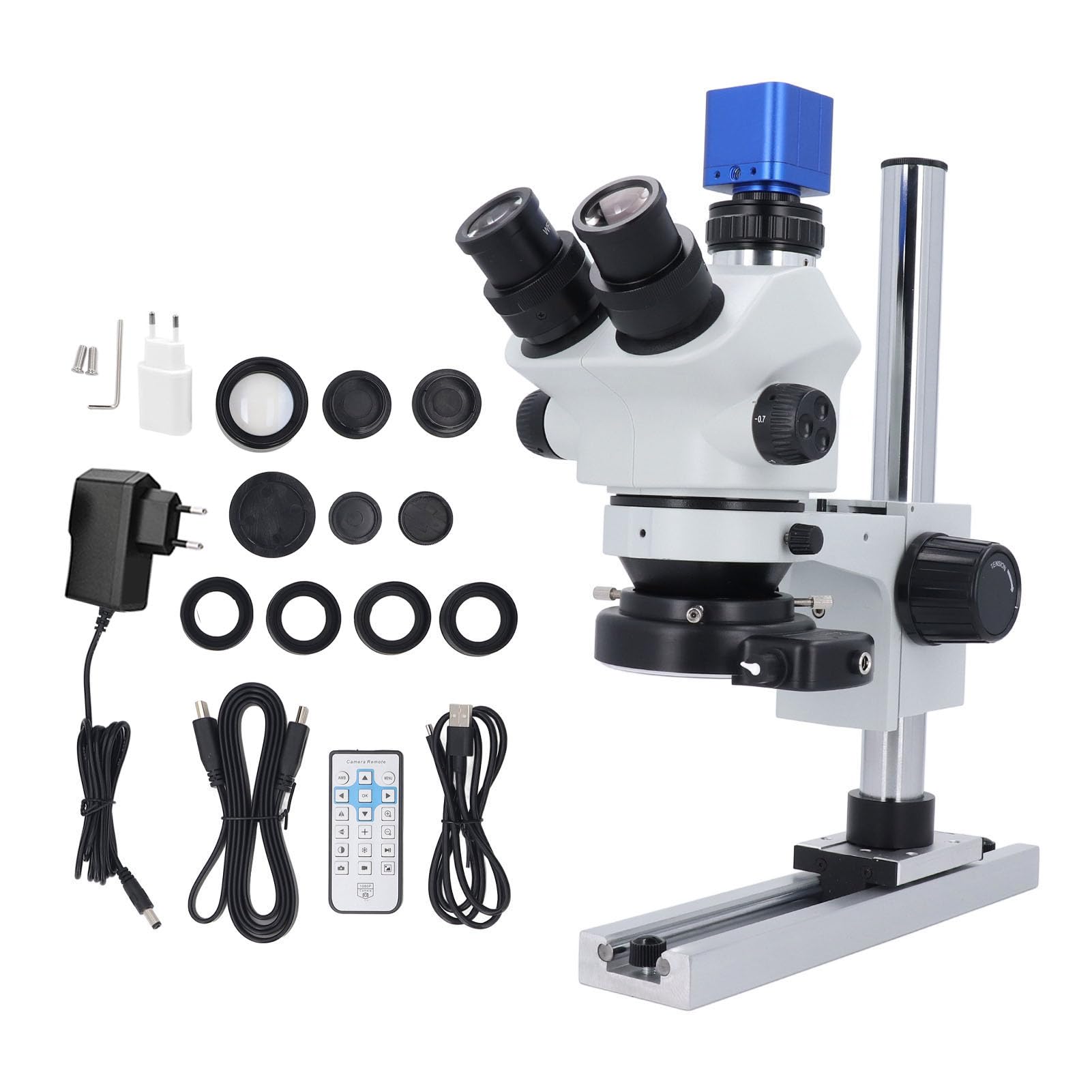 Trinokulares Stereomikroskop, Trinokulares Zoommikroskop mit 24-Megapixel-Kamera, 1080P-Video, 7- Bis 50-fache Vergrößerung, für die Elektronikreparatur, Schmuckuhrmacherei (EU-Stecker)