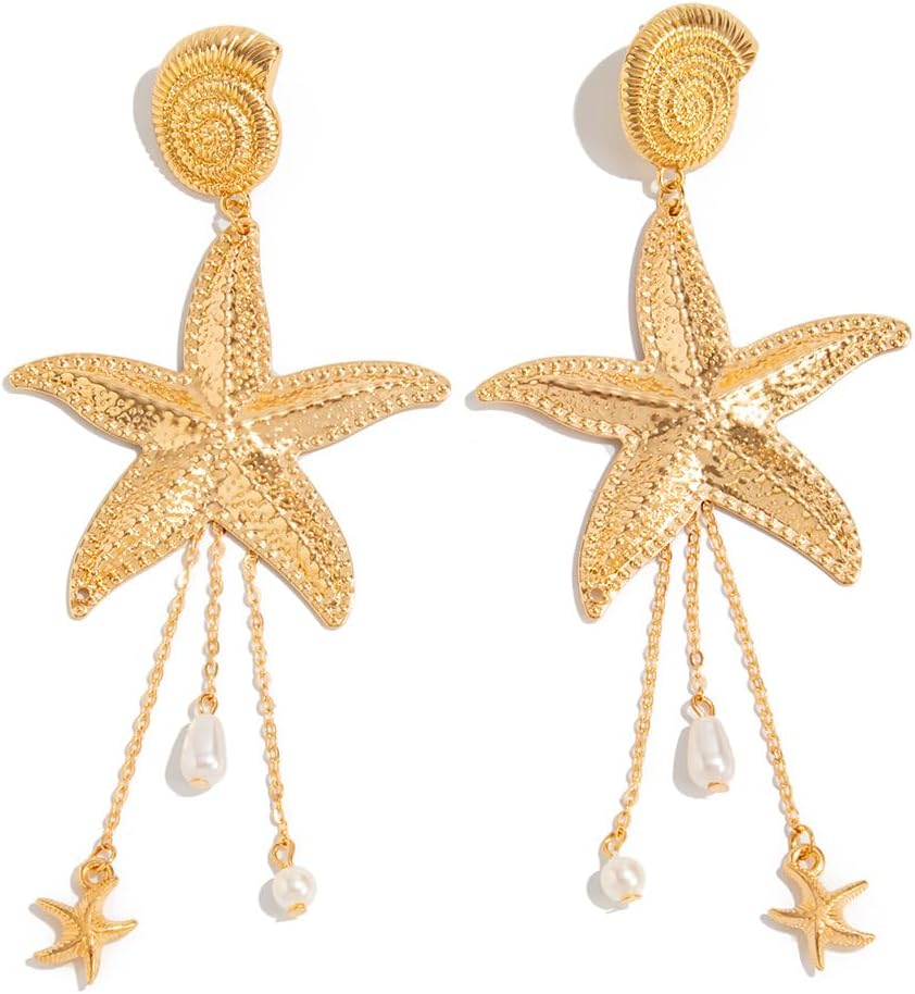 Starfish Tassel Dangle Earrings for Women Jellyfish Earrings Beach Long Dangle Drop Earring Summer Charm Earrings Ocean-Themed Dangling Earring Boho Beach Jewelry - Image 4