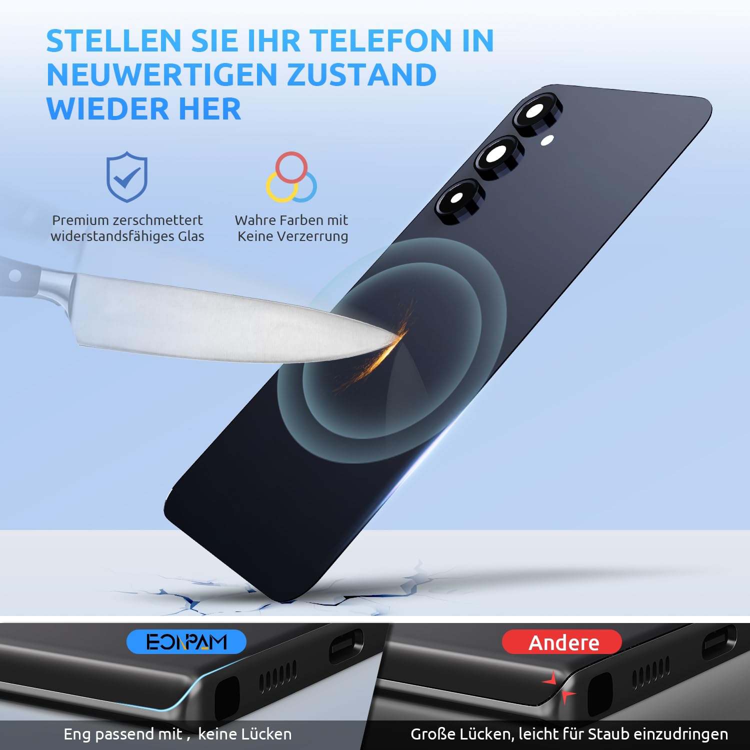 Akkudeckel für Samsung Galaxy A55 SM-A556 Schwarz | Backcover Original Qualität Rückseite Akkudeckel Rückseite Glas Back Glass Backcover Glas mit Kameraglas Reparatur Set.