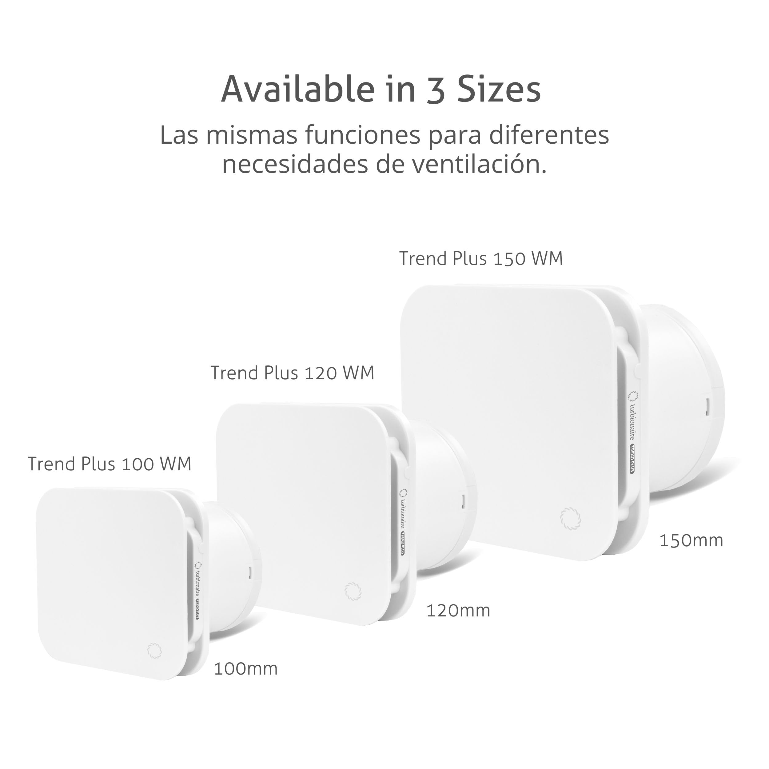 Turbionaire Trend Plus 100 mm Extractor para Baño, Mando a Distancia, Multifunción, 22dB, máx. 5.7 W, 7 velocidades + boost, Garantía de 3 años, Válvula de retención, Temporizador, Silencioso