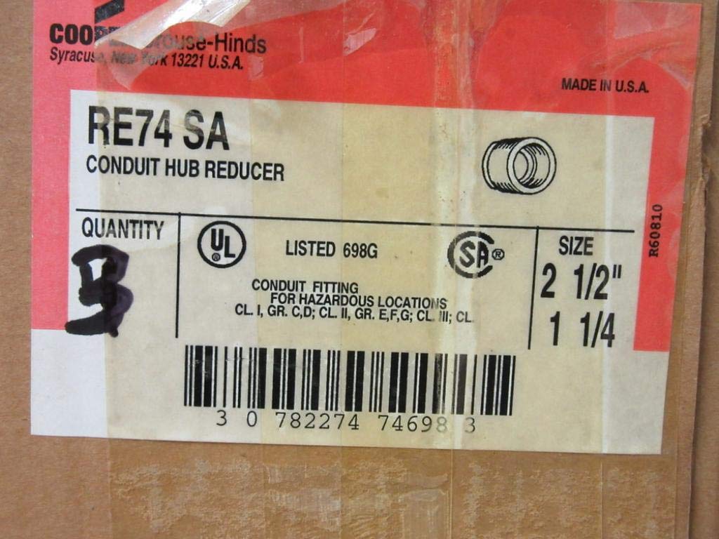 Crouse & Hinds RE74 SA 2-1/2"-1-1/4" Conduit Hub Reducer RE74 (Pack of 3)