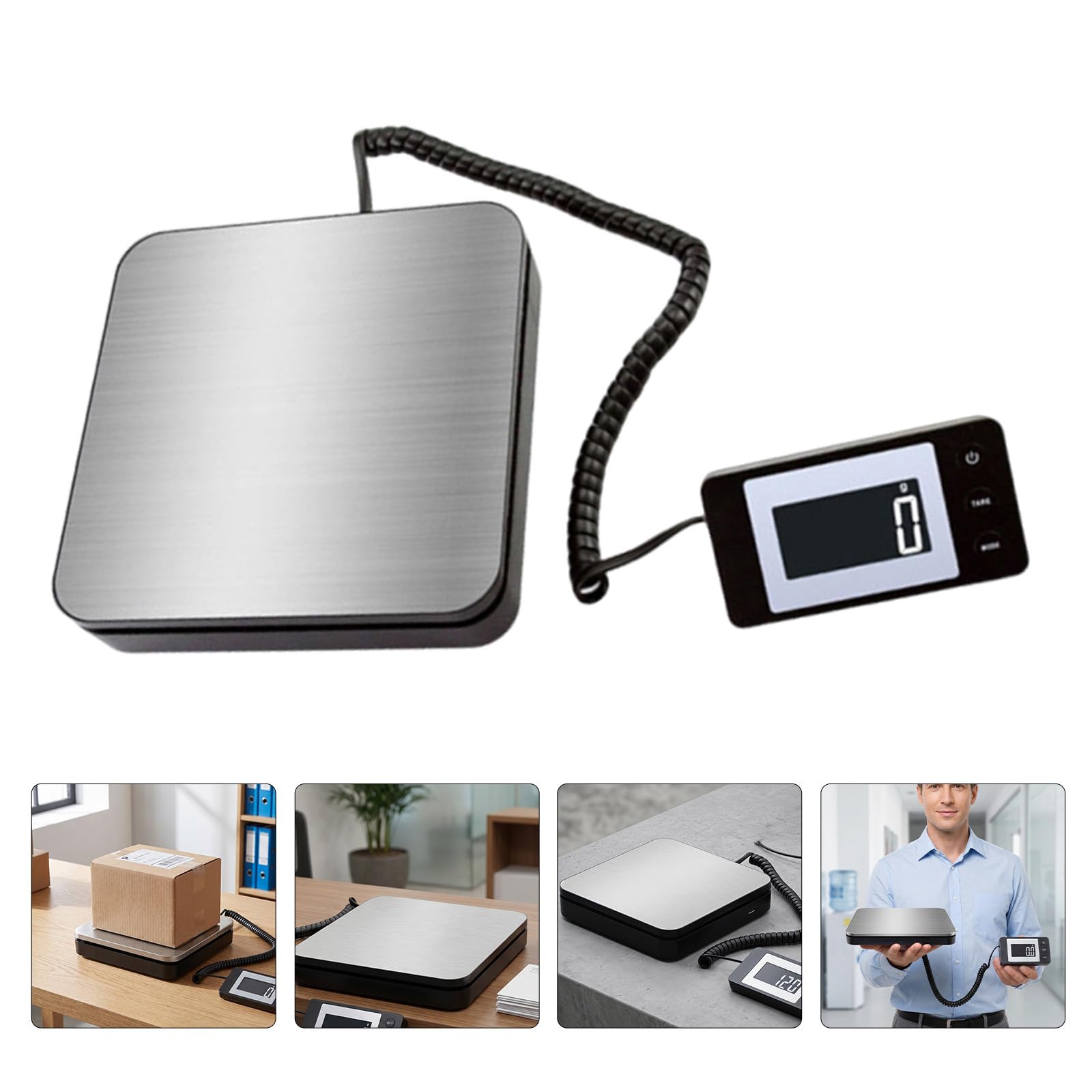 TEHAUX Tragbare Kleine Elektronische Paketwaage mit 50kg Kapazität Lcd Anzeige und Tara Funktion aus Edelstahl und Kunststoff für Büro und Home Office Geeignet