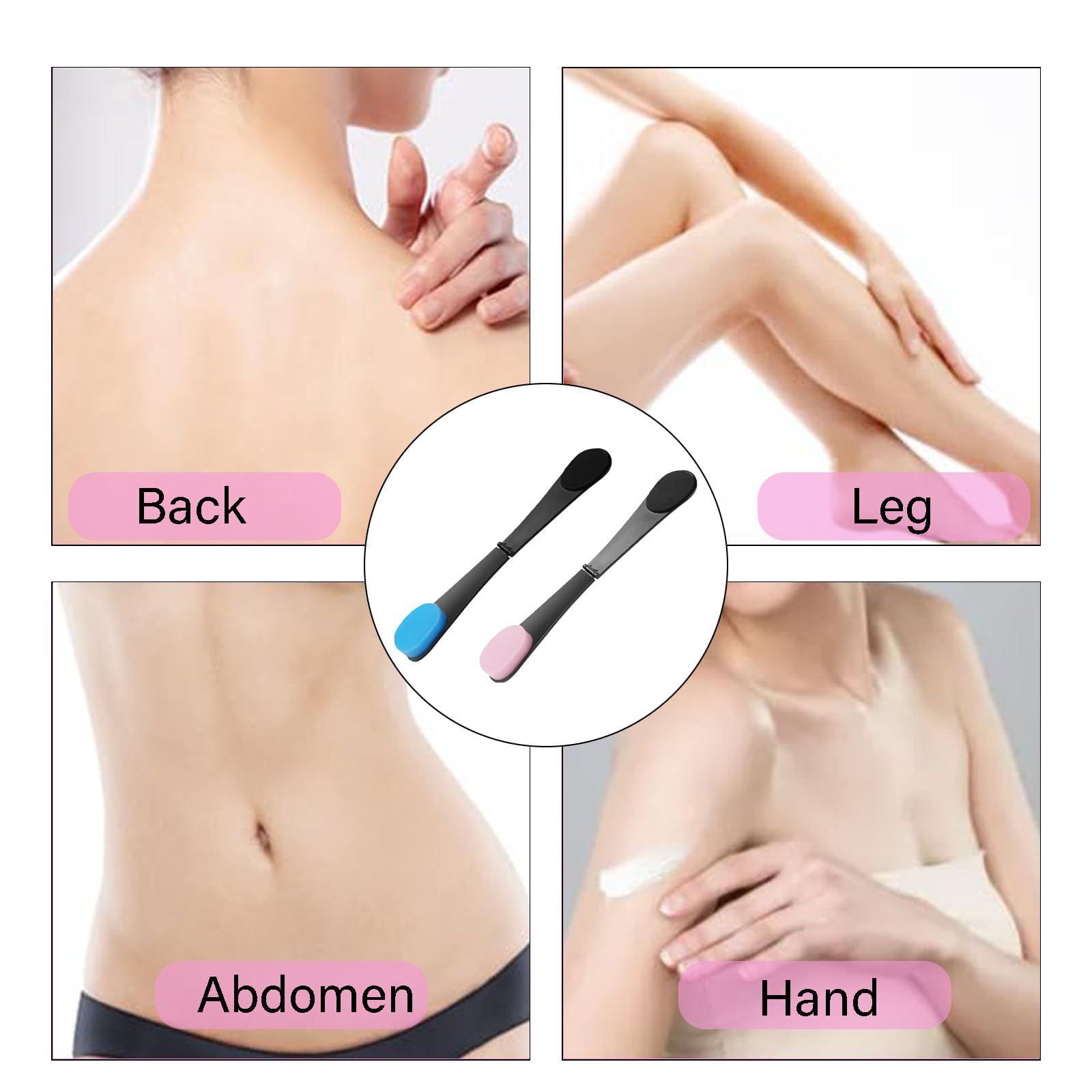 2pcs Lotion Applicator for Back Back Tanner Applicator with Blue and Pink Sponges, Extended Reach Back Cream Applicator - Image 4