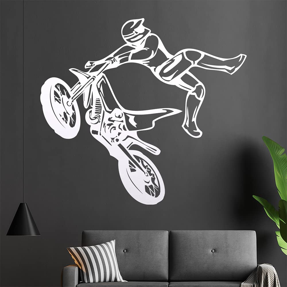Kiwistar Adesivo Murale Motocross Salto – 6 Pezzi, 40x36 Cm, Rimovibile, Verde Scuro