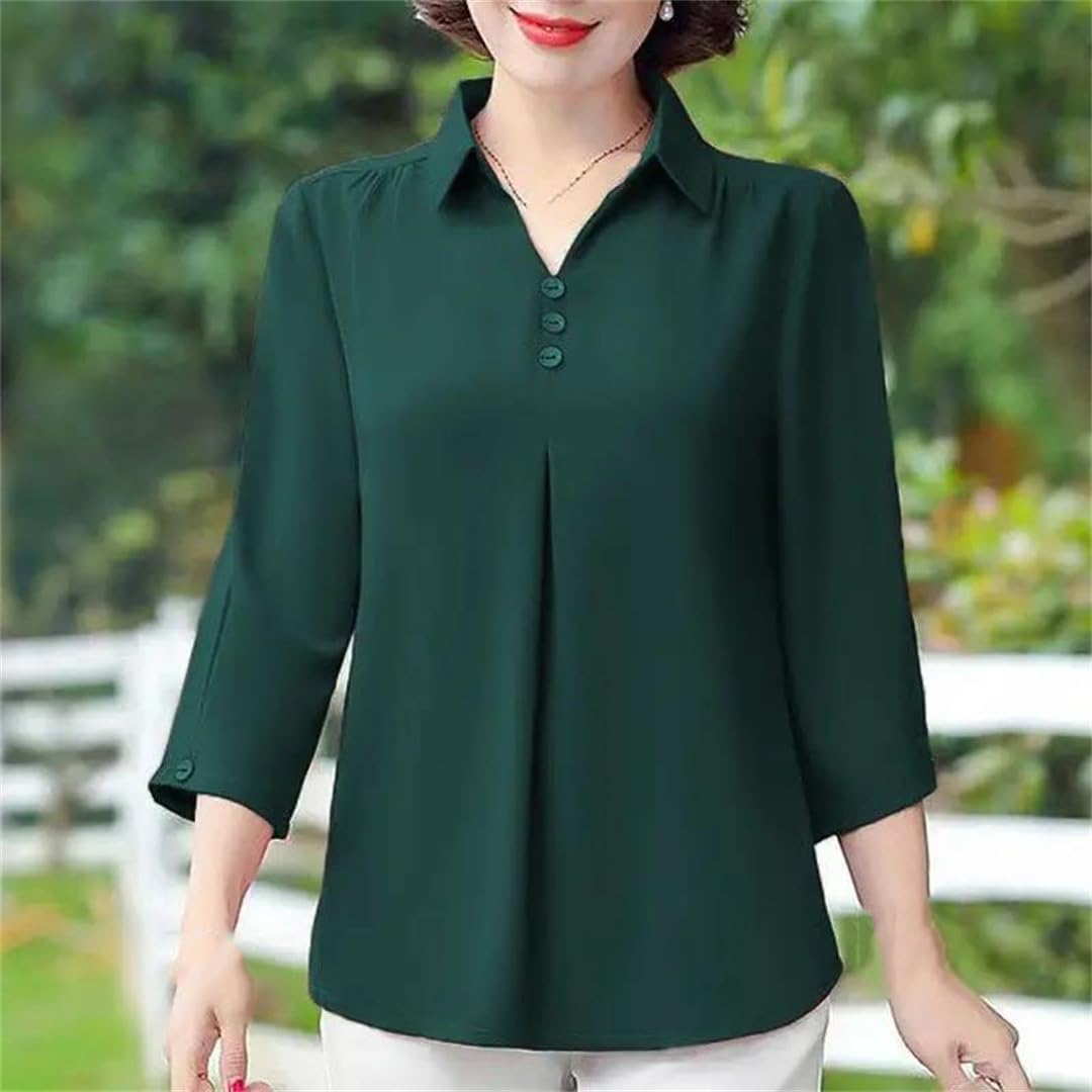 Yeuyyben Camicetta da donna elegante vintage arricciatura camicetta estiva moda tinta unita camicia da donna mezza manica allentata casual top