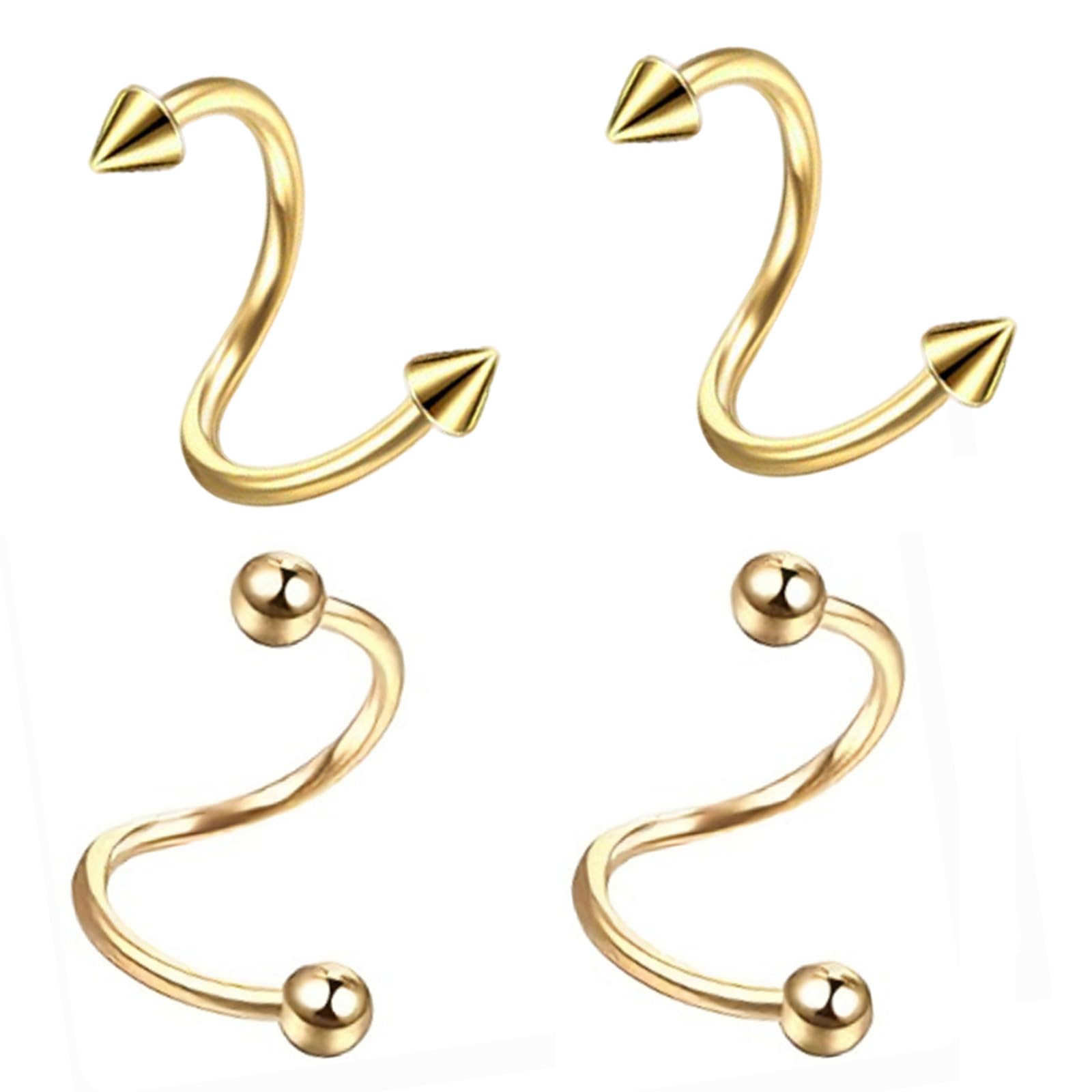 4 Pcs Gold Plated Earrings for Women Set, Golden Dual Ball Design S Twisted Ear Rings Adjustable Circular Open Nose Ring Lip Piercing,Applicable Jewelry Earrings for Woman Daily Wear-image-7