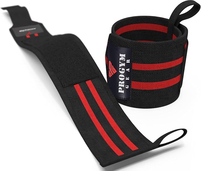 ProGym Gear Weight Lifting Wrist Wraps Premium Fitness Training Gym Wrist Stabilizer Heavy Muscle Strength Workout Thumb Loop Support Bandage Fist Brace Straps 1 Pair