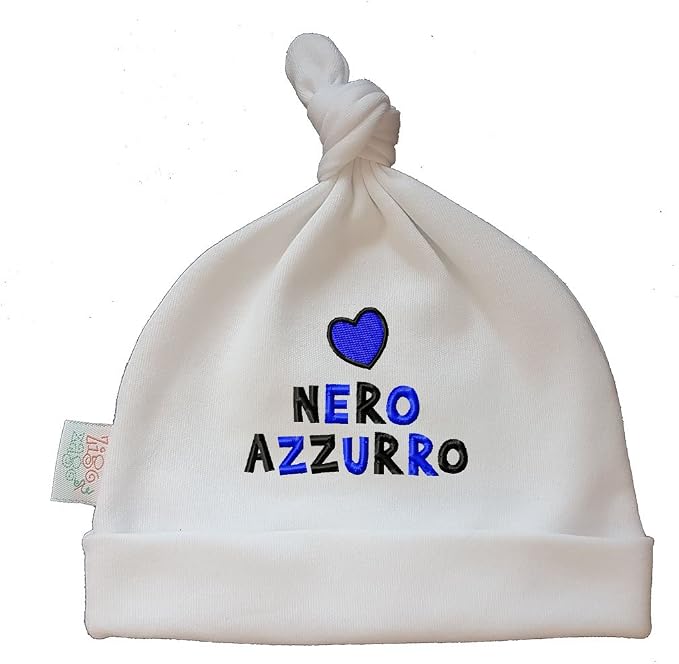 Zigozago Cappellino Cuffia Neonato Fatto a Mano in Cotone con Scritta  Ricamata Cuore Nero Azzurro e con Nodo Taglia 0-6 Mesi : Amazon.it:  Abbigliamento