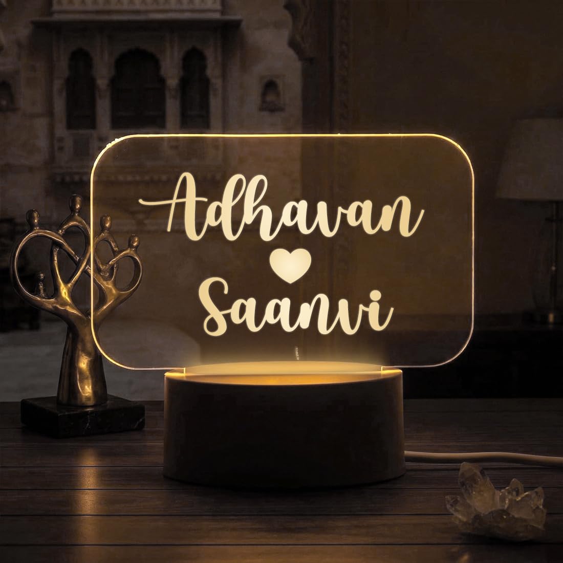 Fashionury Personalized LED 2 Names Lamp 3D Illusion | Custom Birthday Gift Night Light | Acrylic with Your Name | Gift for Girls Boys Friends (Wooden Base)-image-47