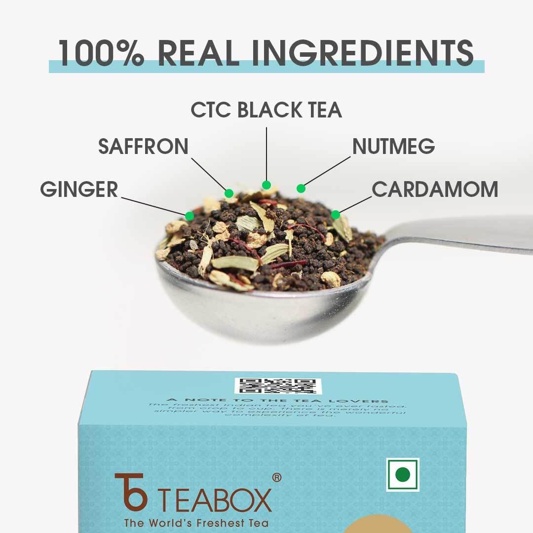 Teabox Kolkata Street Masala Chai 8.81 oz| Reminiscent Of The City Of Joy | Tea Blended With Saffron, Cardamom, Nutmeg & Ginger, With Exquisite Aromas Of Saffron