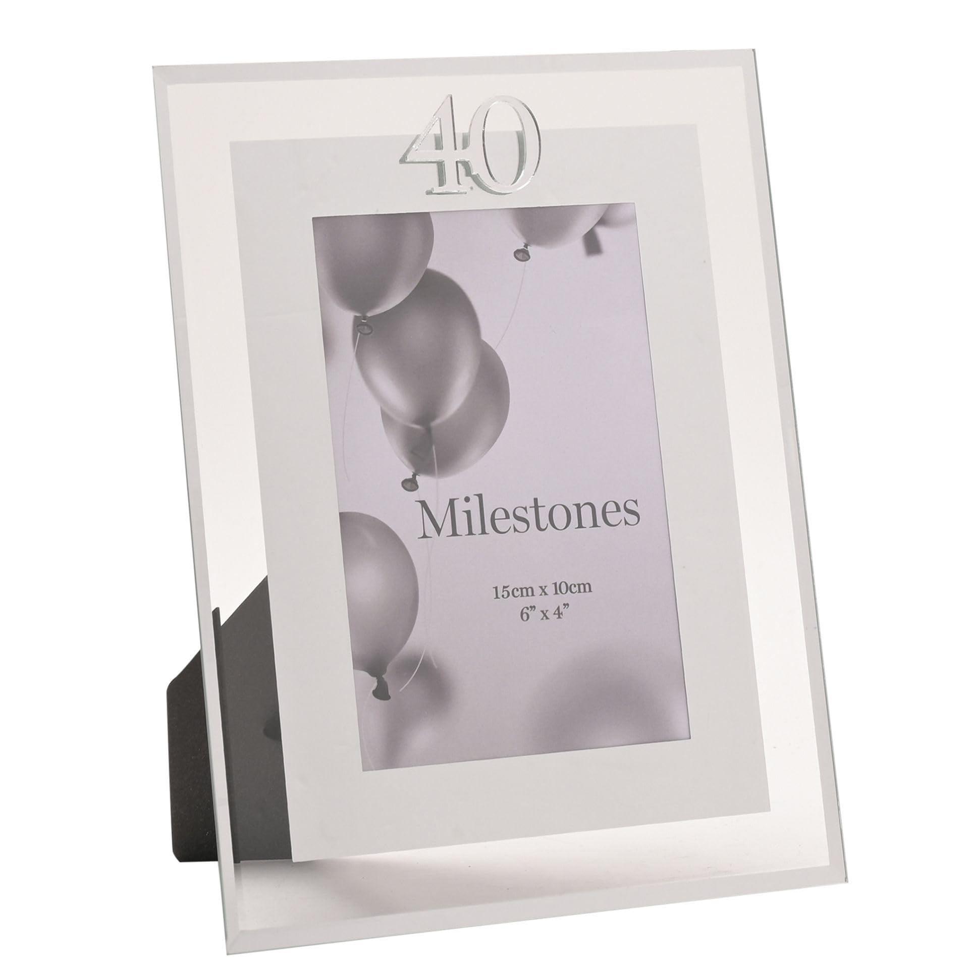 Widdop Milestones Mirror Border Photo Frame Age 40 - Photo Frame For Birthdays - Aperture 6" x 4" - Stylish Design Gift For Birthday Picture Frame