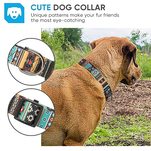 HEELE Hundehalsband, Hunde Halsband für Welpen Kleine Mittlere Große Hunde, Gemustertes Hundehalsbänder Verstellbares, Komfort, Robustem HundeHalsband, Bohemian Cyan, S