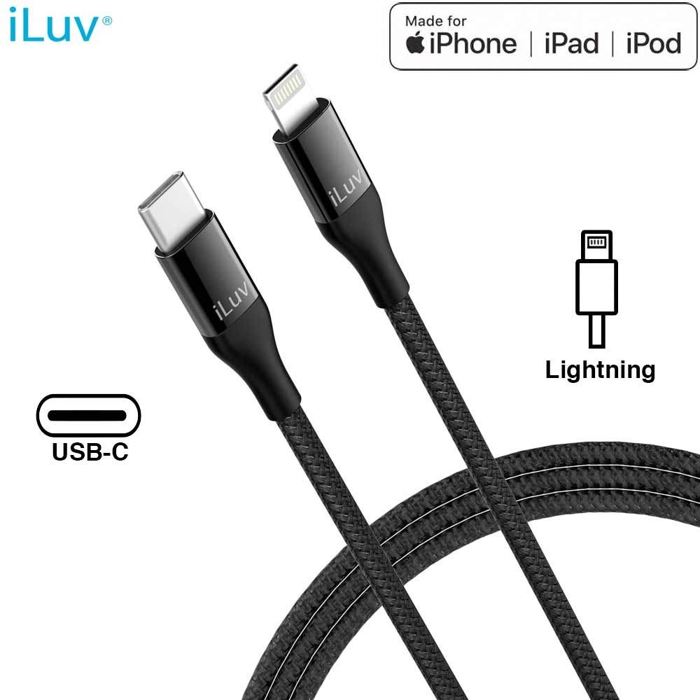 iLuv USB Type C Cable For Apple Lightning Devices - 3ft (Black)