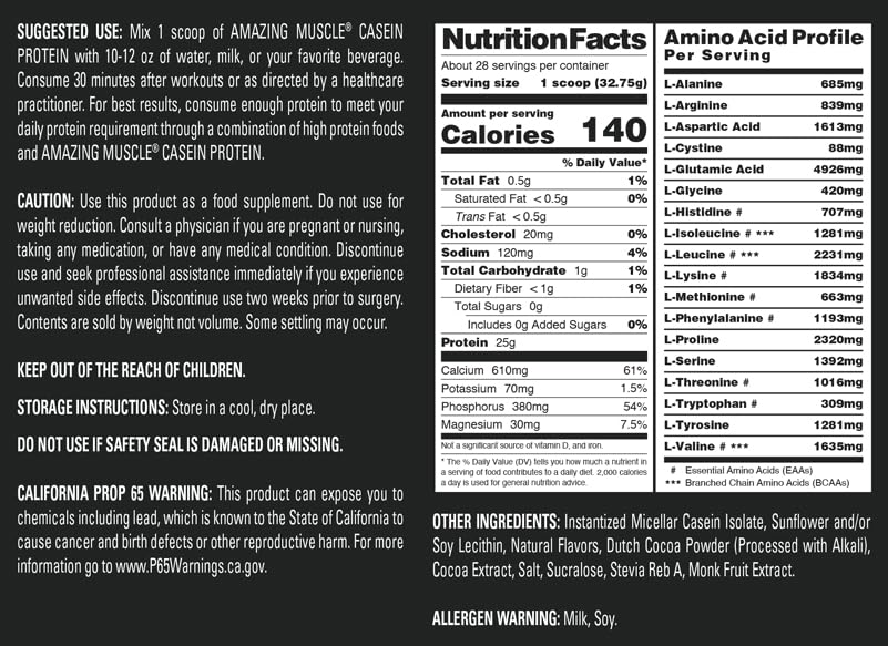 Amazing Muscle Casein Protein Powder | Chocolate Flavor | 25 G Protein | 2 Lb (907 G) | Non-GMO | Made in USA - Image 5