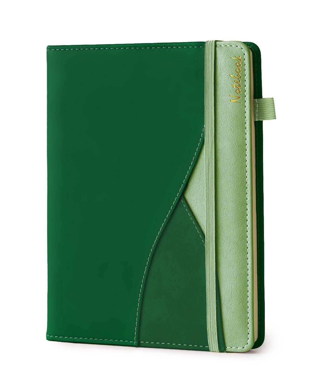 RILIHO Taccuino a righe, grande, formato B5, a righe, 188 pagine numerate, con tasca, carta spessa 100 g/m², copertina rigida in pelle vegana, per donne, uomini, scuola, ufficio, verde