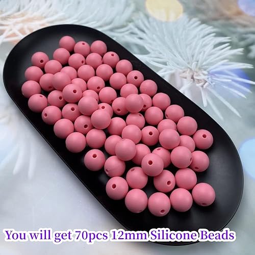 Miniatura 2 de Cuentas de silicona, 70 cuentas redondas de goma de 0.472 pulgadas (0.472 in) para joyería (rosa)