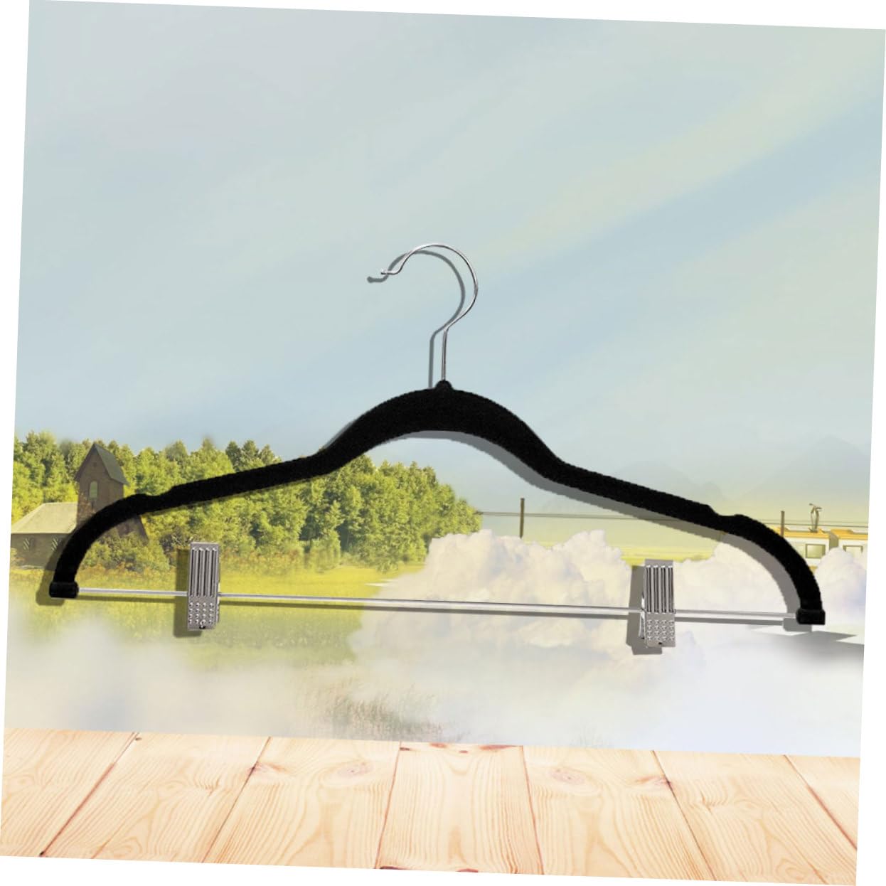 Kleiderbügel mit Clips 8 Stück, Schwarz, aus Abs und Samt