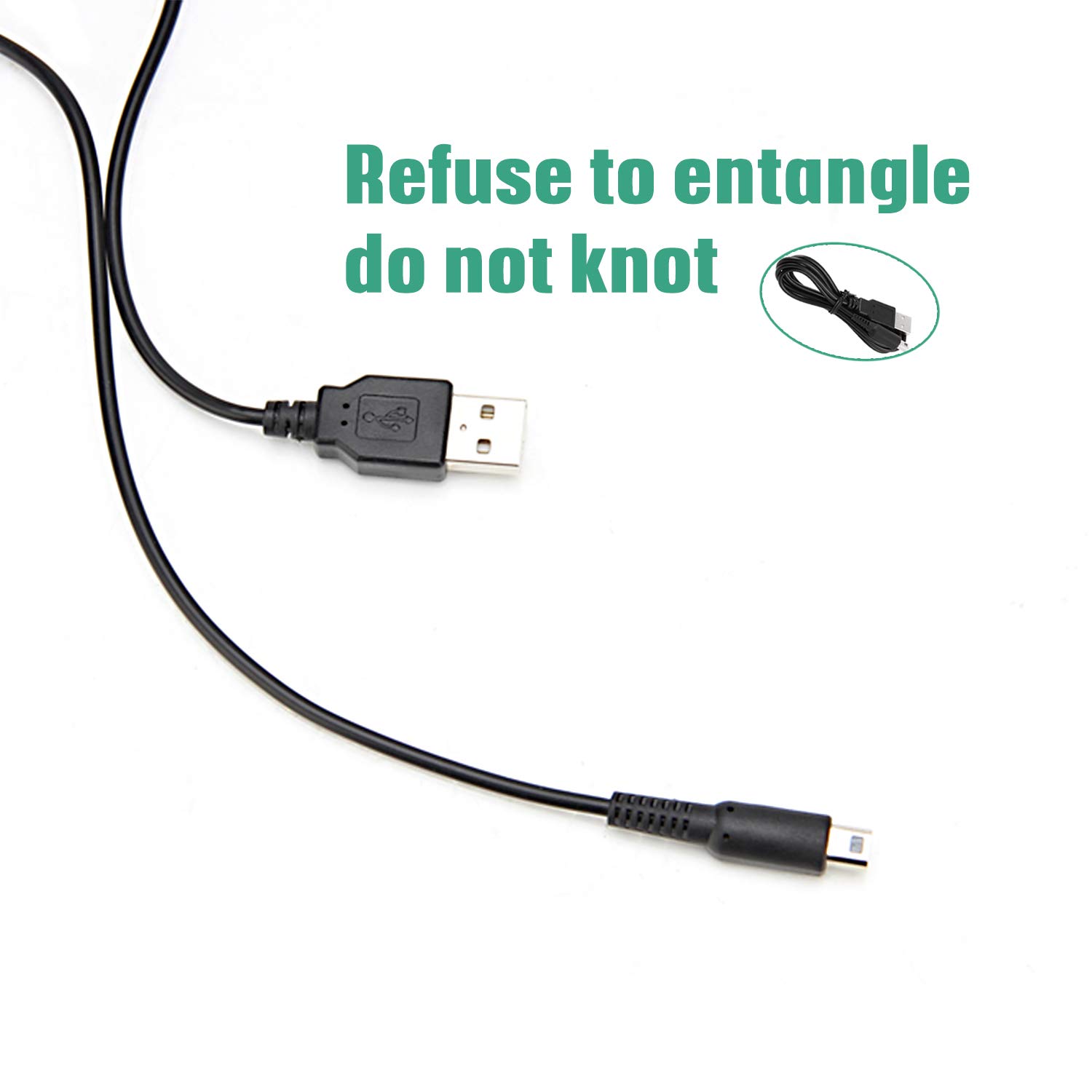 2 Pack 3DS USB Charger Cable, Power Charging Lead for Nintendo New 3DS XL/New 3DS/ 3DS XL/ 3DS/ New 2DS XL/New 2DS/ 2DS XL/ 2DS/ DSi/DSi XL Black