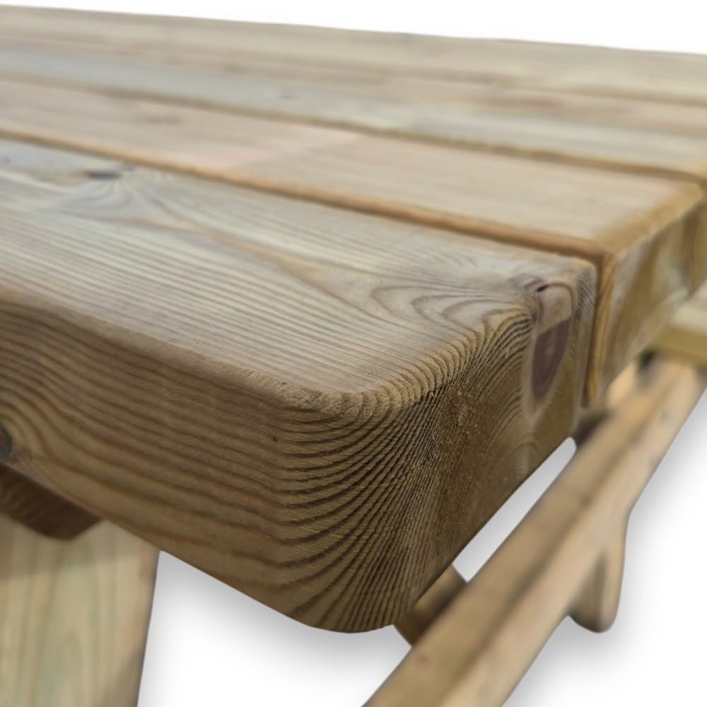SUNWOOD Table pique-nique en bois professionnel, épaisseur 44 mm, 180 x 165 cm, pin de Suède imprégné de classe IV, mobilier urbain et jardin, robustesse maximale, 100 % fabriqué en Italie