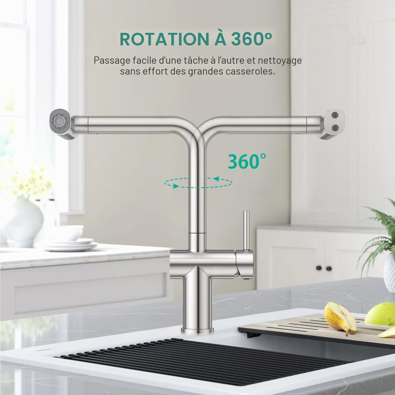 Faustina Robinet Évier de Cuisine avec Douchette 4 Fonctions Extensible, Mélangeur Monocommande Monotrou