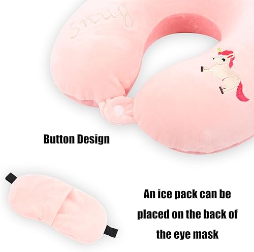 Miniatura 3 de Almohada de cuello para niños para viajar con máscara de ojos para dormir, bonita almohada de cuello de viaje, almohada de espuma viscoelástica para