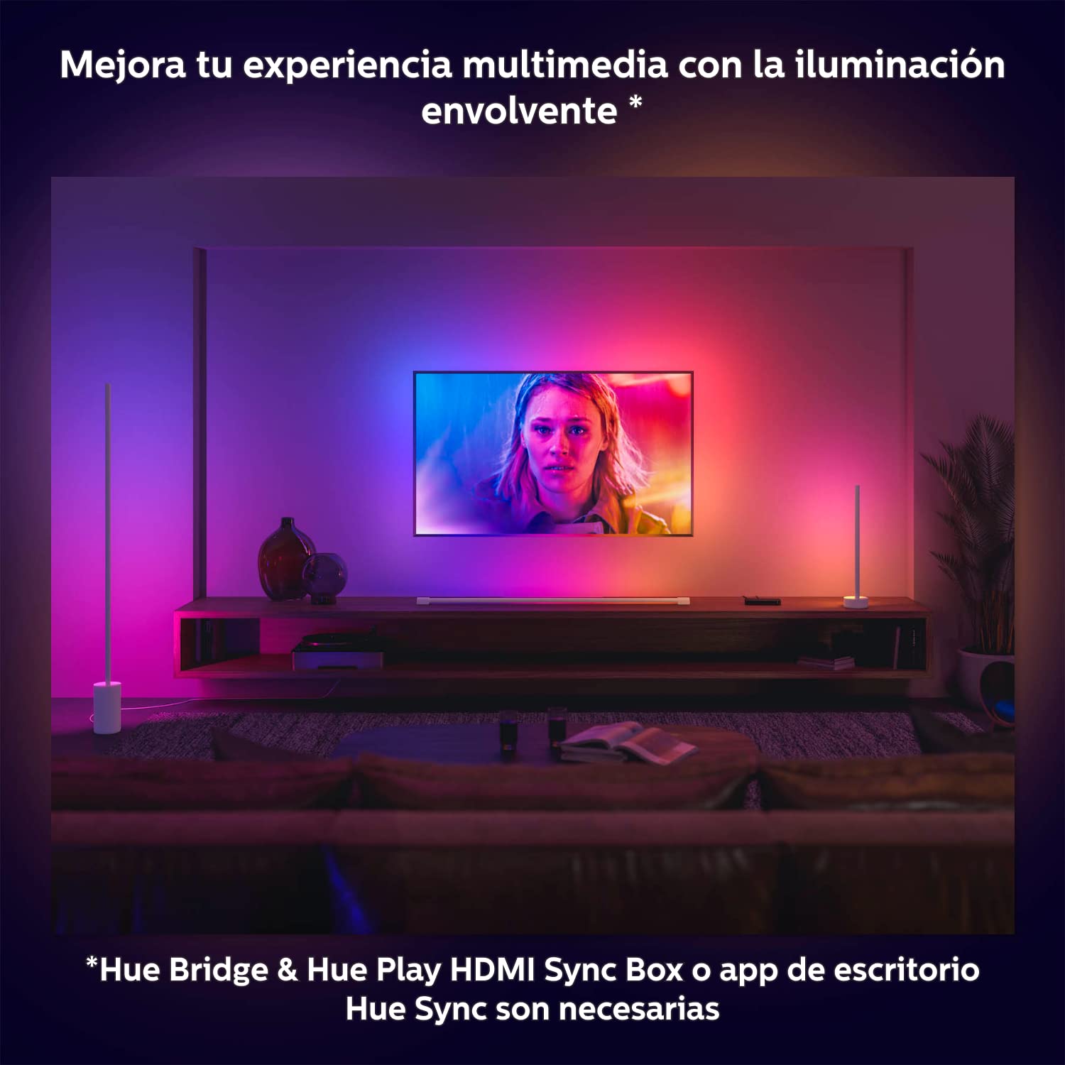 Philips Hue Signe Gradient– Lámpara inteligente, Lámpara de Pie LED Inteligente, Luz Blanca y de Luces de Colores, sistema de iluminación con tira led Compatible con Alexa y Google Home, Color Blanco