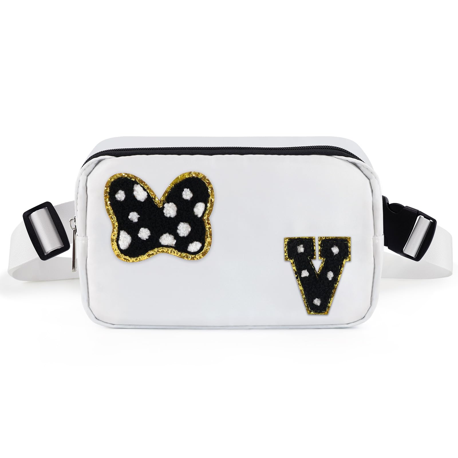 Chenille Initial Letter Bow Mouse Fanny Pack, Waterproof Park Crossbody Bag Christmas Birthday Gifts for Teen Girls Daughter Women Kids Adults, Cute