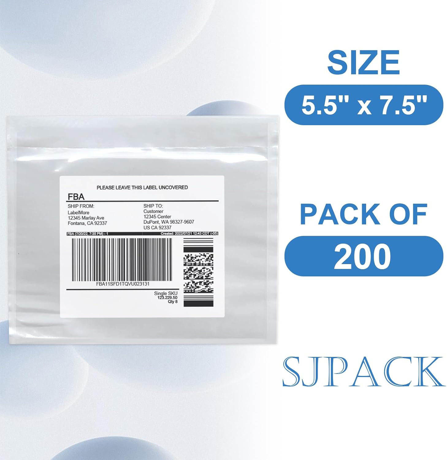 7.5" x 5.5" Shipping Label Sleeves, SJPACK Clear Adhesive Top Loading Packing List/Label Envelopes Pouches(200 Bags) image 2