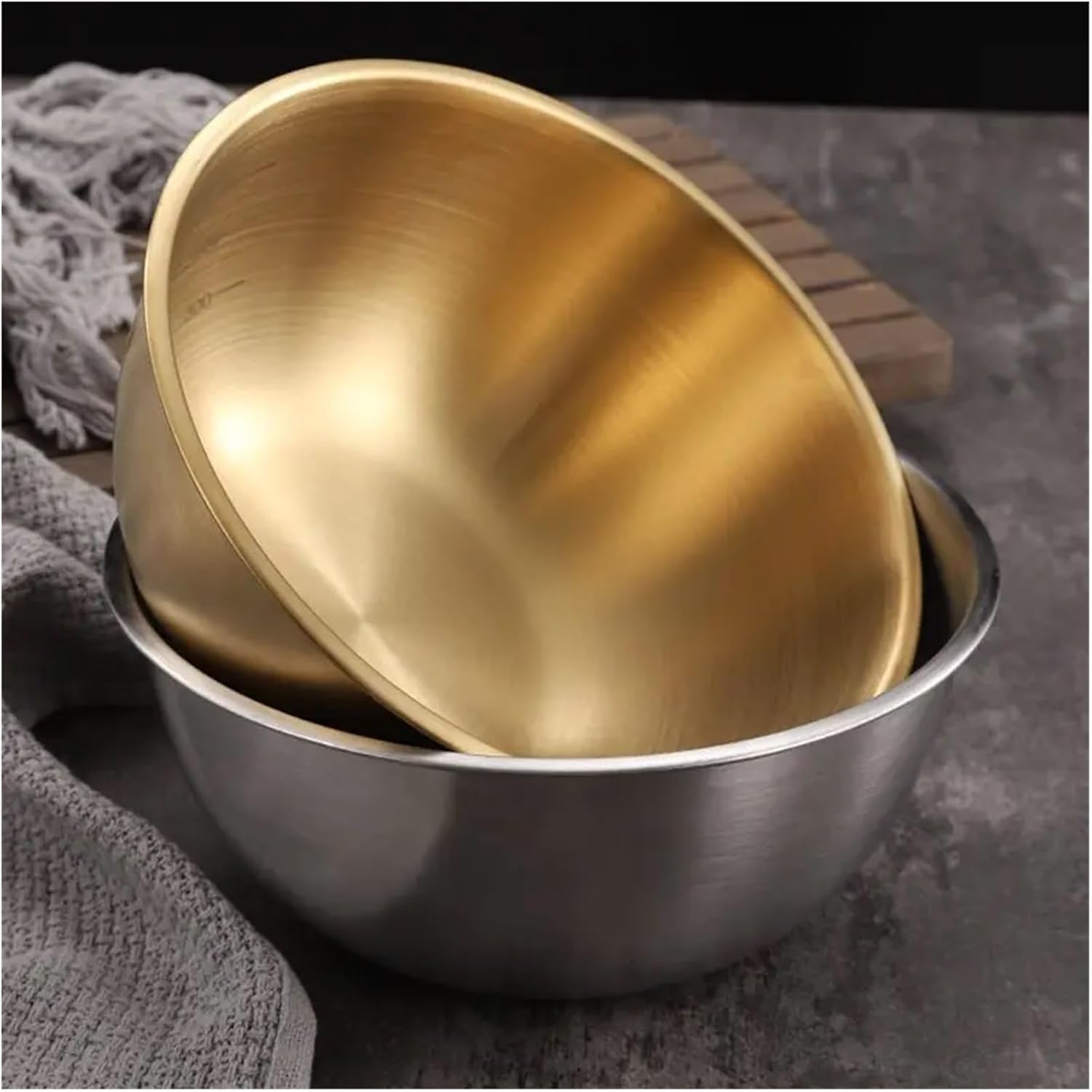 Stainless steel bowl 17-25cm Stainless Steel Gold and Silver Salad Bowl Rice Noodles Lamian Kitchen Tableware Food Container(22cm-1pcs)