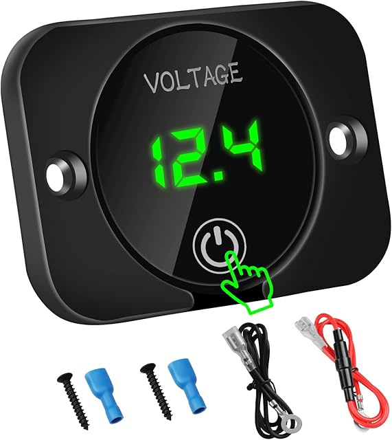 12V LED Digital Voltmeter, Waterproof Voltage Gauge Meter Battery Tester with Green Light Digital Screen Touch Display Panel for Car Boat Marine Vehicle Motorcycle Truck Camper ATV UTV