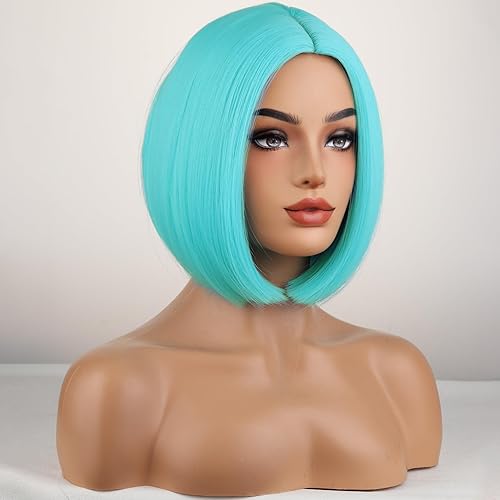 Miniatura 8 de WTHCOS Pelucas rubias cortas estilo Bob para mujer, peluca de cabello lacio con parte lateral, peluca de cosplay resistente al calor, pelucas