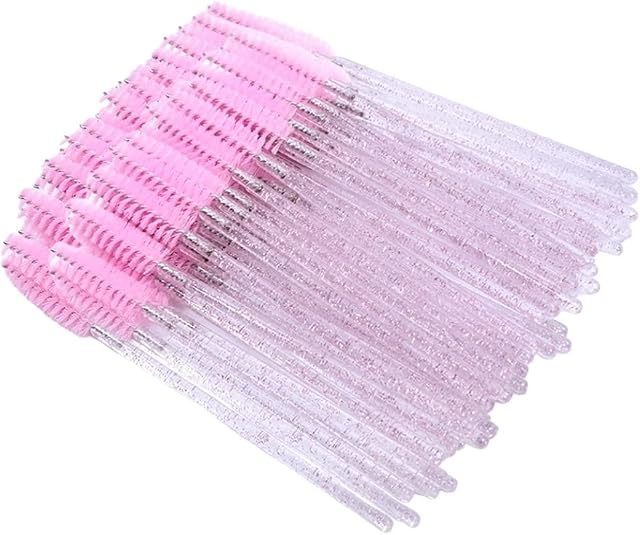ÂME BY M 100pcs Disposable Mascara Wands Pink Crystal Eyelash Brush Eyebrow Brush Spoolie Eyelash Applicator Lash Extension Eyebrow Comb Castor Oil Brush Makeup Tool